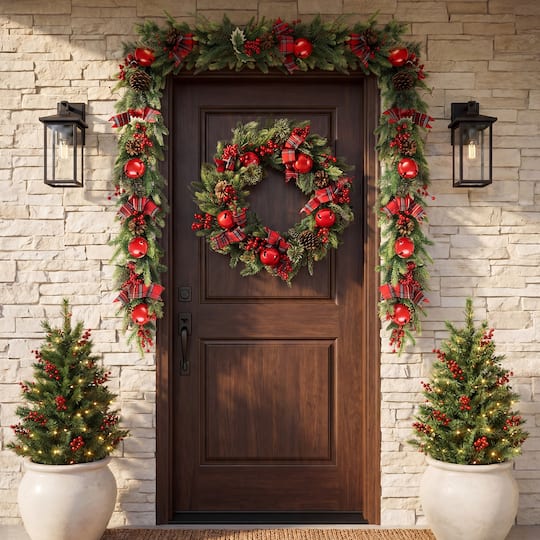 Glitzhome® 6ft. Christmas Bell Pinecone & Berry Bow Garland